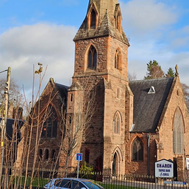 A stone church tower in Blairgowrie